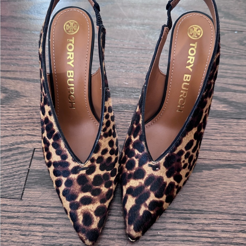 Tory Burch Leopard Print Pointed-Toe Slingback Heels - Brown/Black